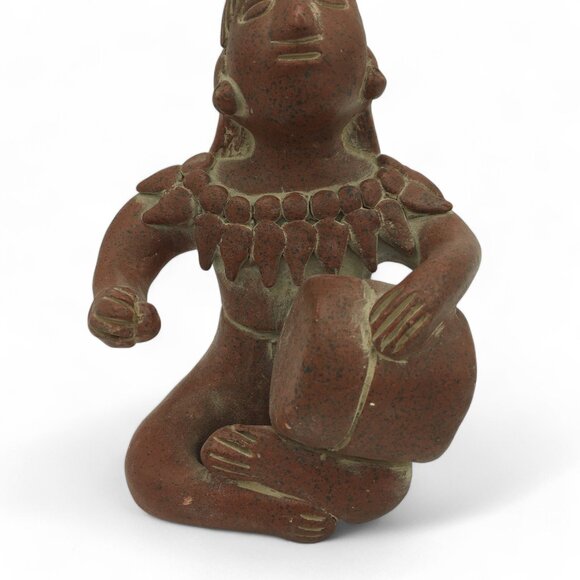 Pre-Columbian Style Terracotta Figurine Seated Drummer Tribal Art Sculpture VTG - Picture 3 of 8